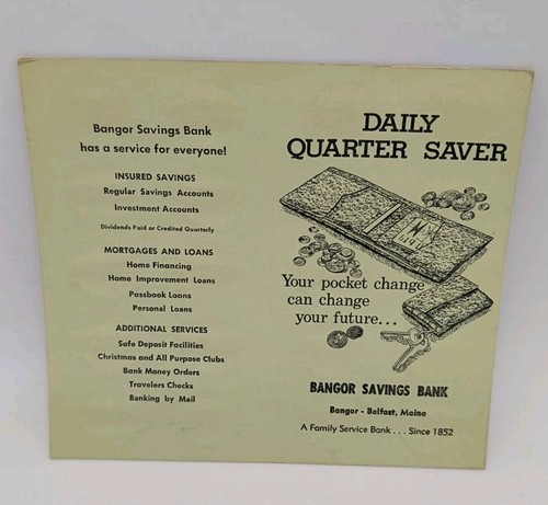 Bangor - Belfast Maine SAVINGS BANK,  DAILY Quarter SAVER Card Vintage NOS!