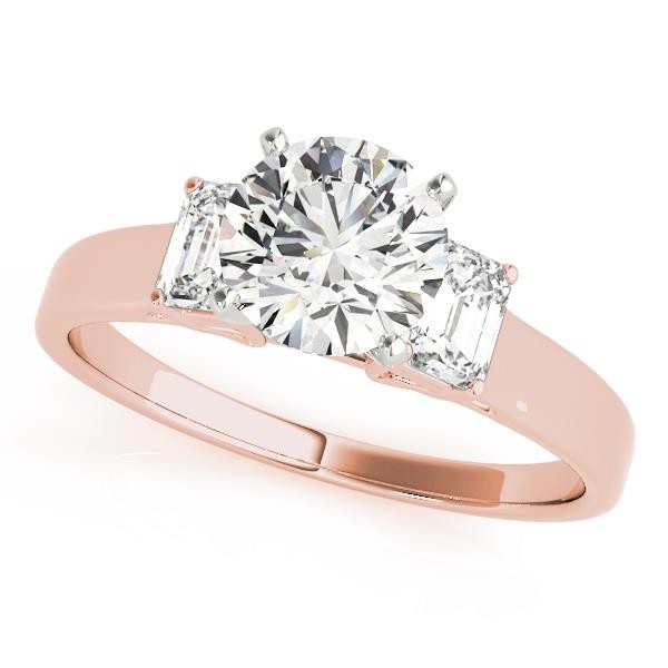 3-Stone Round & Emerald Engagement Ring 14K Gold VS F 3.00 Ct Lab Grown Diamond