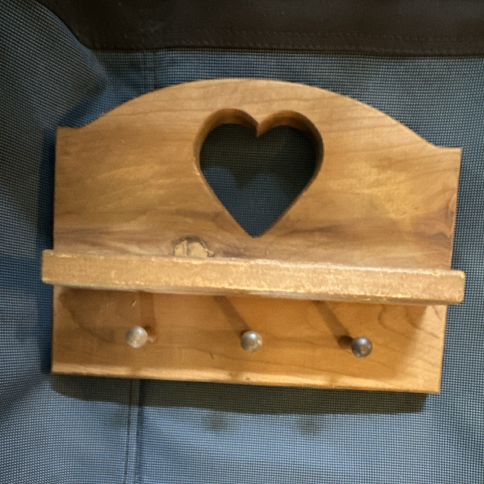 Wood Key & Letter Holder with Heart Cutout, Compartment, and 3 Hooks
