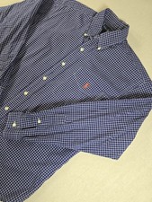 RALPH LAUREN Vintage Hong Kong Shirt Mens S BLAKE Gingham Check Button Up Blue