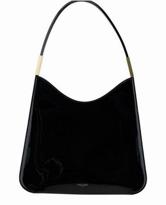 SAINT LAURENT SADIE SHOULDER BAG HOBO BLACK PAT. LEATHER GOLD HARDWARE LOGO NEW