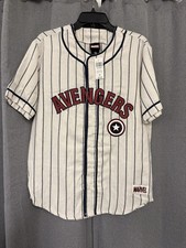 Marvel Captain America Button Front Baseball Jersey Size M White Blue Stripe NWT