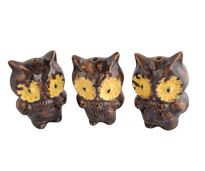 Vintage Macrame Bead Lot70s Hoot Owl Ceramic Brown Woodland Gorpcore