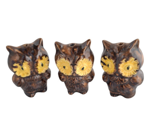 Vintage Macrame Bead Lot70s Hoot Owl Ceramic Brown Woodland Gorpcore
