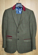 Dobell Green Check 2 Piece Wool Blend Tweed Suit - Blazer 40S Trousers 34S