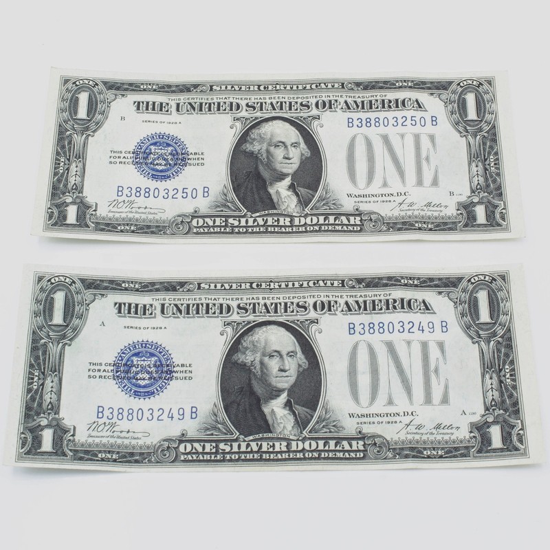 1928 $1 FunnyBack Silver Certificate Consecutive United States Lot of 2 #C861-4