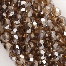 4mm Luster Smoky Topaz Czech Faceted Firepolish Glass Beads 50 