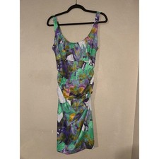 SUZI Chin Maggie Botique  Cocktail Green Purple Abstract Ruched Sleeveless Dress