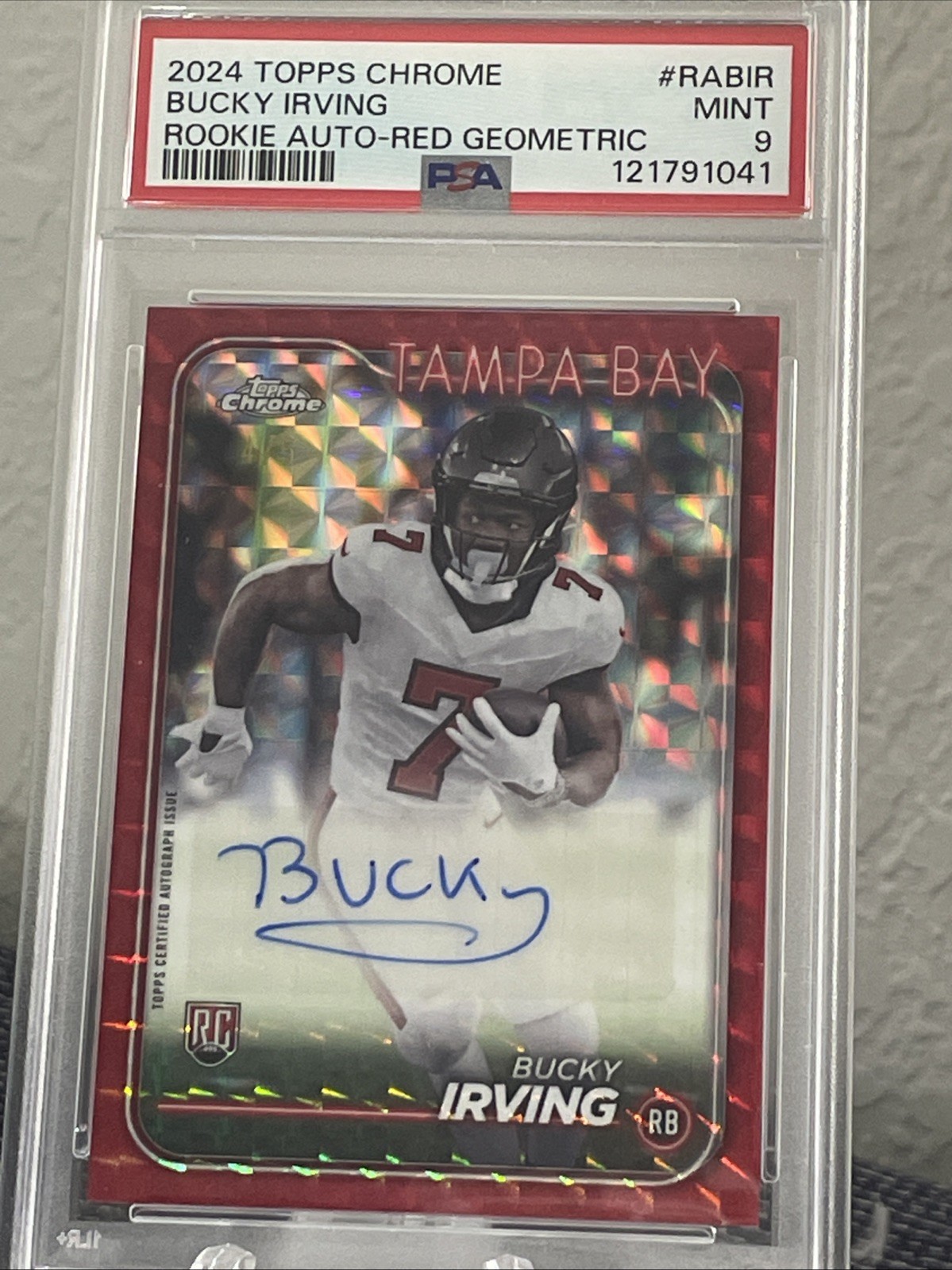 2024 Topps Chrome-Rookie Autographs Bucky Irving #RA-BIR Red Geometric 4 /5