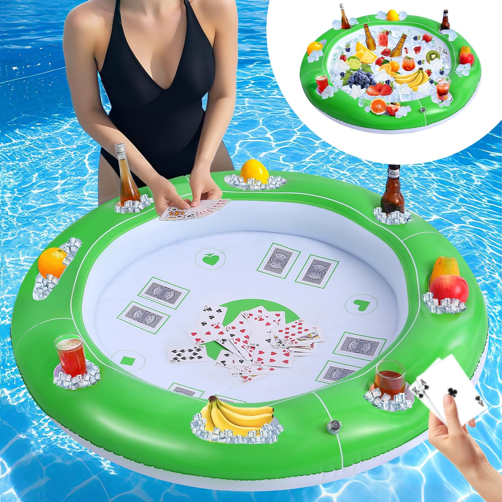 Large Inflatable Pool Card Table for Adults - Floating Game Table for 4 Players