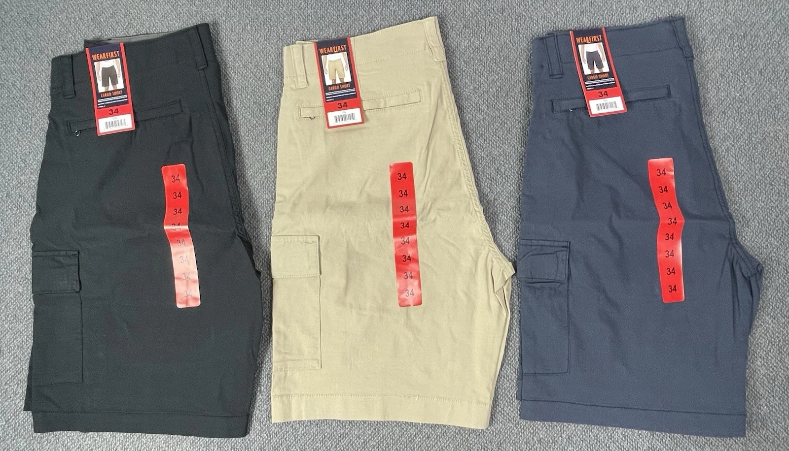 Wearfirst Men's Lot of 3 Cargo Shorts Black, Tan & Blue Pick Your Size NWT