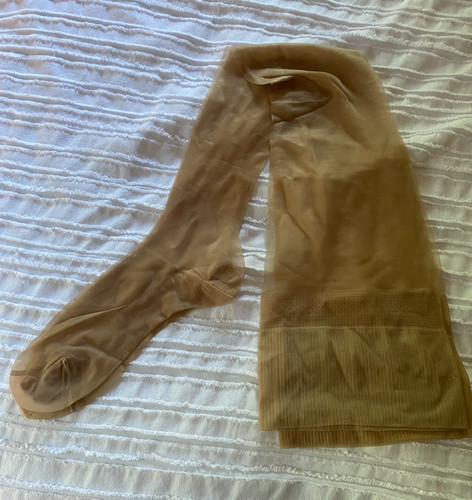 VINTAGE 1950s NUDE SHEER Toe Ribbed Thigh-High Stockings Pantihose 15 Denier