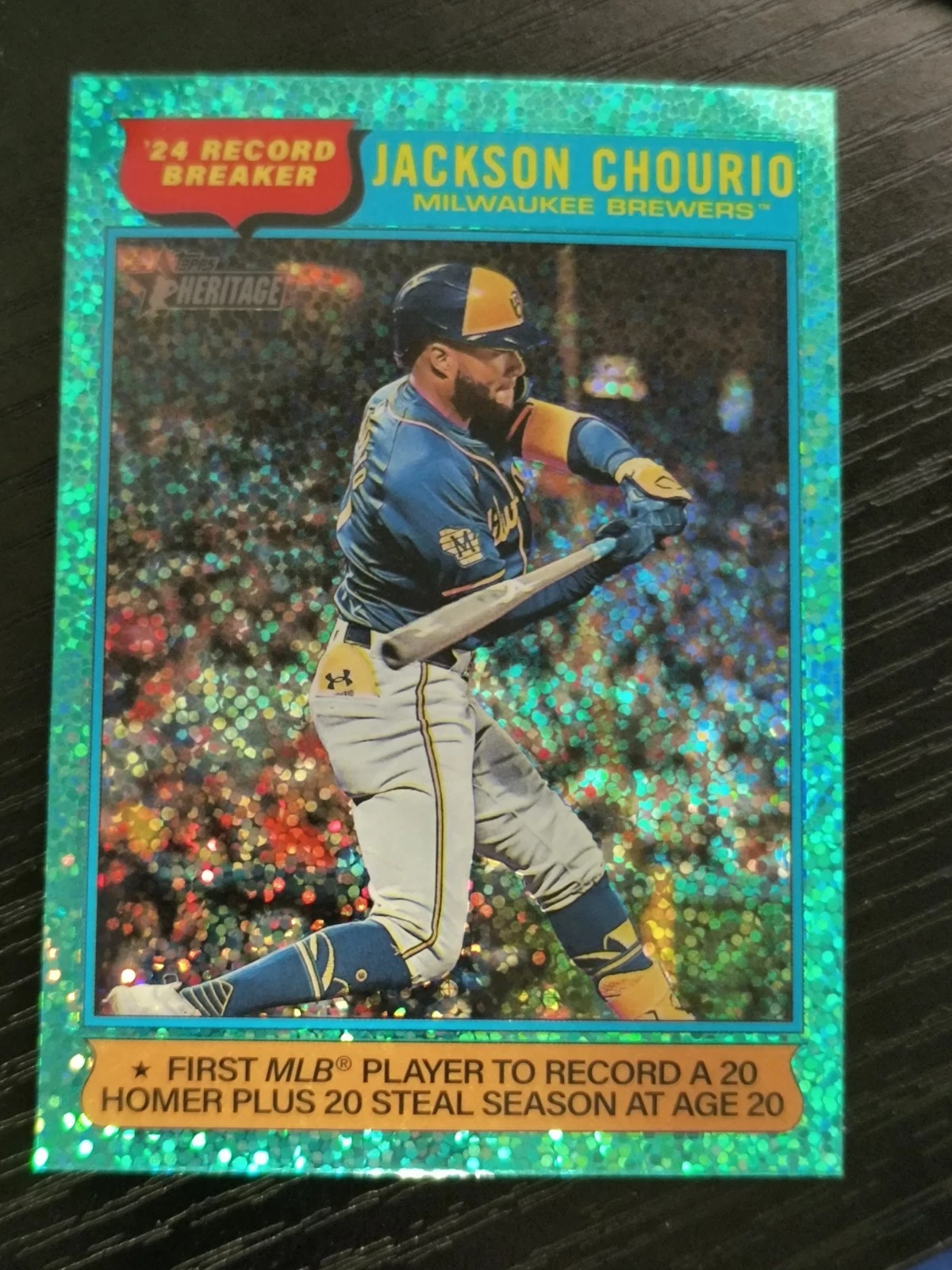 2025 Topps Heritage - Record Breakers Jackson Chourio #5 Chrome Aqua Sparkle...