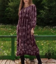 Johnny Was Althea Velvet Maxi Dress Boho Burgundy/Purple Size XS, New With Tags