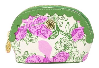 NWT Lilly Pulitzer Vegan Leather Floral Zipper Small Pouch w/ Scallop Edge