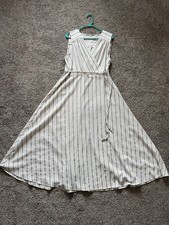 Calvin Klein Striped Sleeveless Wrap Maxi Dress Size 16 V-Neck White & Gray