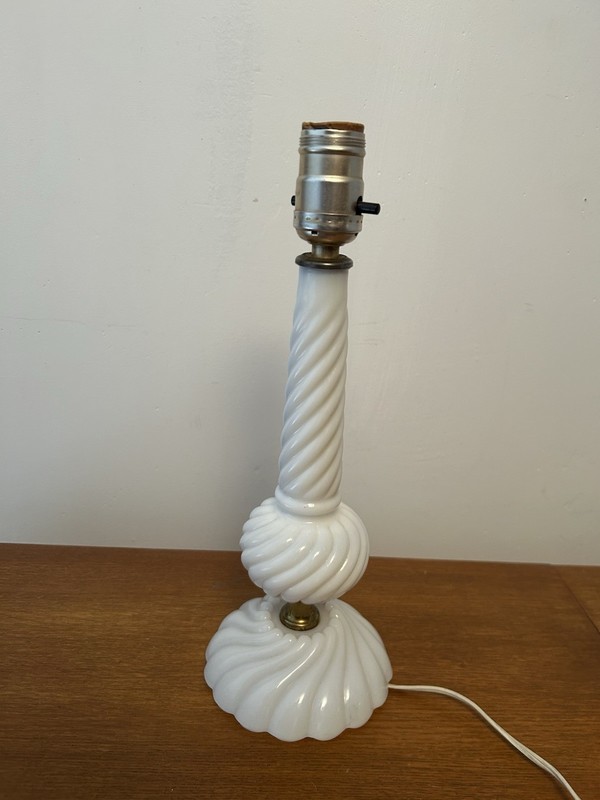 Antique Vtg Fenton (not marked) Milk Glass Lamps Optic Swirl Depression Glass