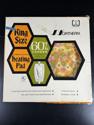 #ad Vintage Northern Electric Heating Pad King Size Floral Washable Cover Tested $26.25