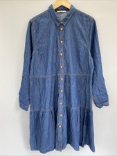 TU Tiered Dress Size UK 16 Blue Chambray Shirt Collar Dress Button Up Loose Fit