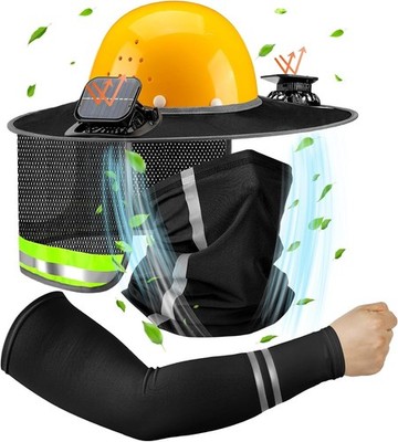 3 Pcs Sun Hard Hat Shade Full Brim Hard Hat Sun Visor with 2 Solar Fans and Neck