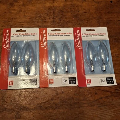 *Lot Of 3* Sunbeam 2 Clear Chandelier Bulbs Candelabra Base 40W 130V B11 Bulbs - Image 1 of 4