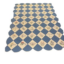 Vintage 48 State Embroidered Quilt 1930s Blue White Hand Quilted Scalloped Edge
