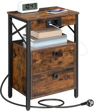 Nachttisch mit Ladestation Beistelltisch mit 2 Klappschubladen Nachtschrank