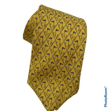 Brooks Brothers Country Club Mens Necktie Tie Yellow Blue Golf Balls Flags 60"