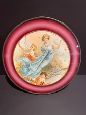 Vintage Flue Cover Chimney Romantic Mother w/Children in Garden Cottage Core