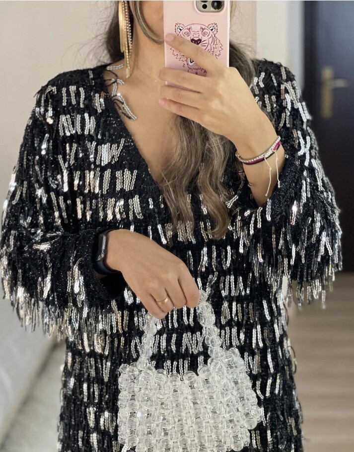 ZARA⭐︎フォーマル ZARA NWT WOMAN FRINGED SEQUIN MINI SHIFT DRESS BLACK SIZE