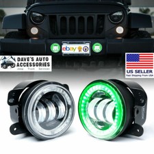 2pc Of 4 60w Cree Led Fog Lights Wgreen Drl Halo Ring Fits Jeep Wrangler Jktj
