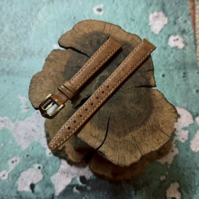 Tan camel grain Hirsch Water-Resistant Leather 12mm ladies vintage watch strap