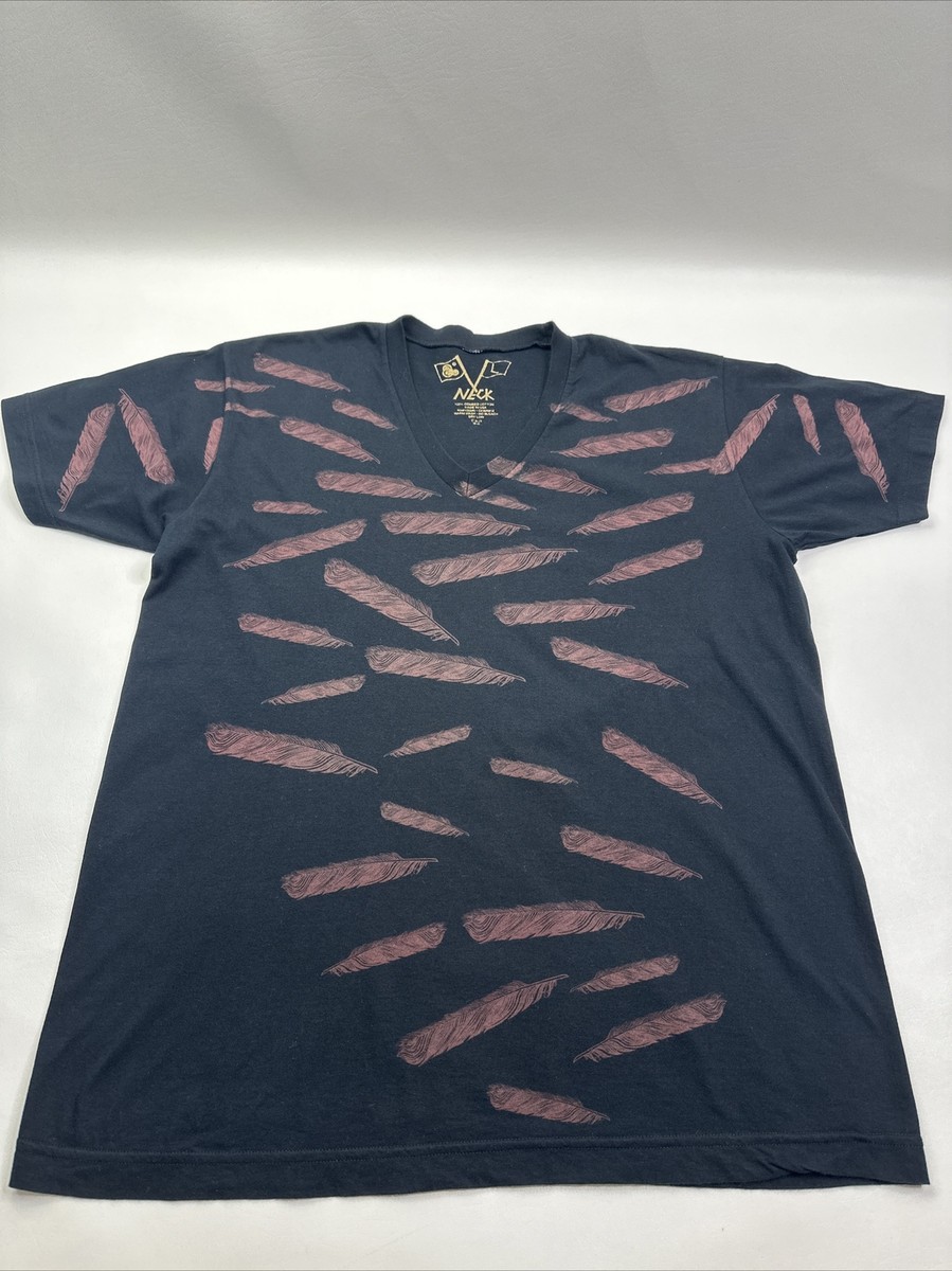 Ambiguous V Neck Black T Shirt Mens Sz L Red Feathers All