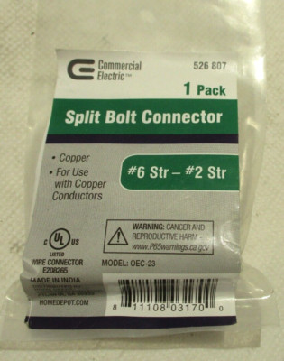 NEW COMMERCIAL ELECTRIC 6 STR-2 STR COPPER SPLIT BOLT CONNECTOR OEC-23 526-807