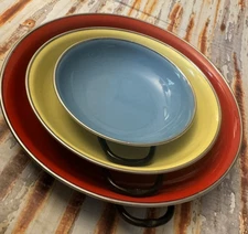 VTG  Emo Celue Yugoslavia Colorful Enamel 3 Sate' Pan Set With Handles New n Box