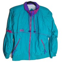 VTG River Edge RE Sports Wind Track Jacket TEAL Color Block Size PL Shoulder Pad