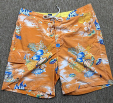 VINTAGE POLO RALPH LAUREN Swim Trunks Men S Orange Tropical Fish Cargo
