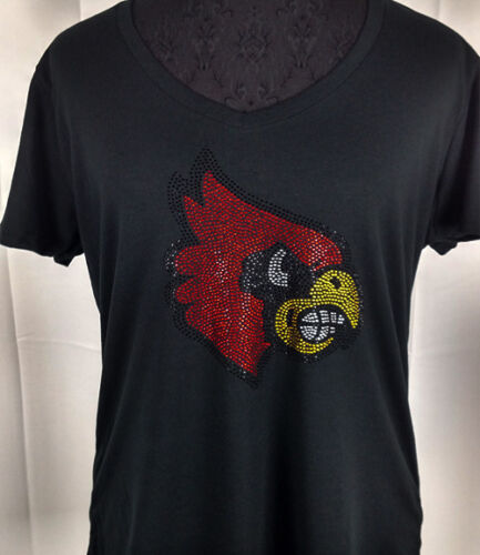 Damen Louisville Cardinals Strass Fußball V-Ausschnitt T-Shirt T-Shirt Bling Dame  - Bild 1 von 2