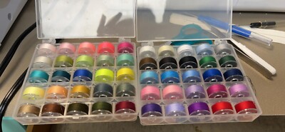 Outus 50 Pieces Prewound Thread Bobbins with Bobbins Box for Brother 50 Color