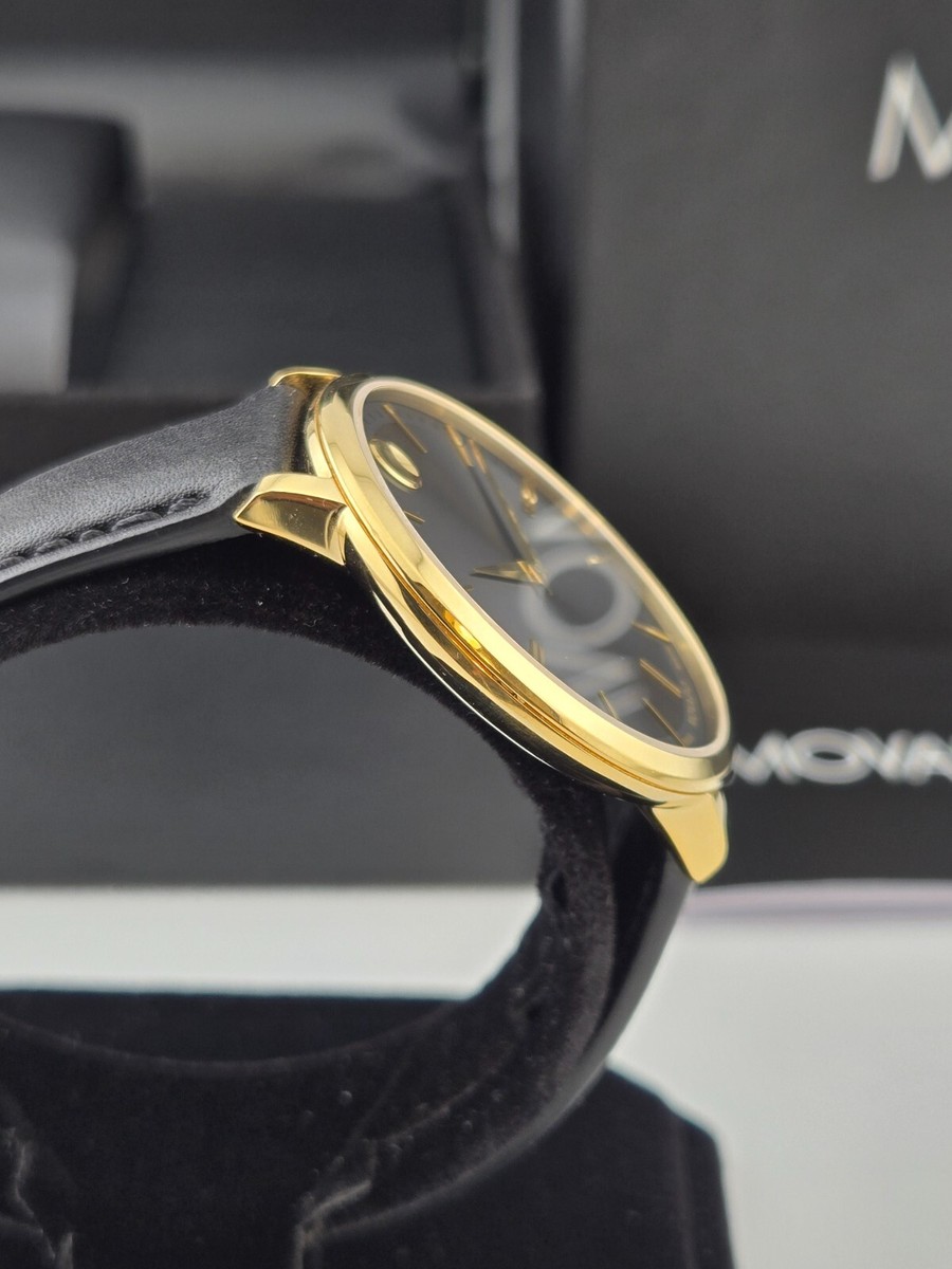 Movado Women's Ultra Slim Black Dial Gold Tone Case Watch