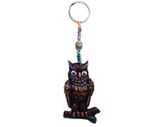 Brown Owl Bird Animal Handmade 3D Keychain Macrame Metal Keyring Car Accessory