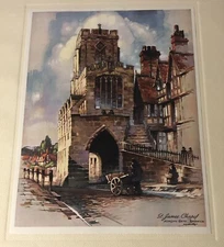Vintage A. F. Mettel St. James Chapel Warwick England Litho Print Unframed
