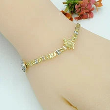 Woman Tri Color Gold Plated 3 Turtles Chain Turtle Bracelet. Oro Laminado