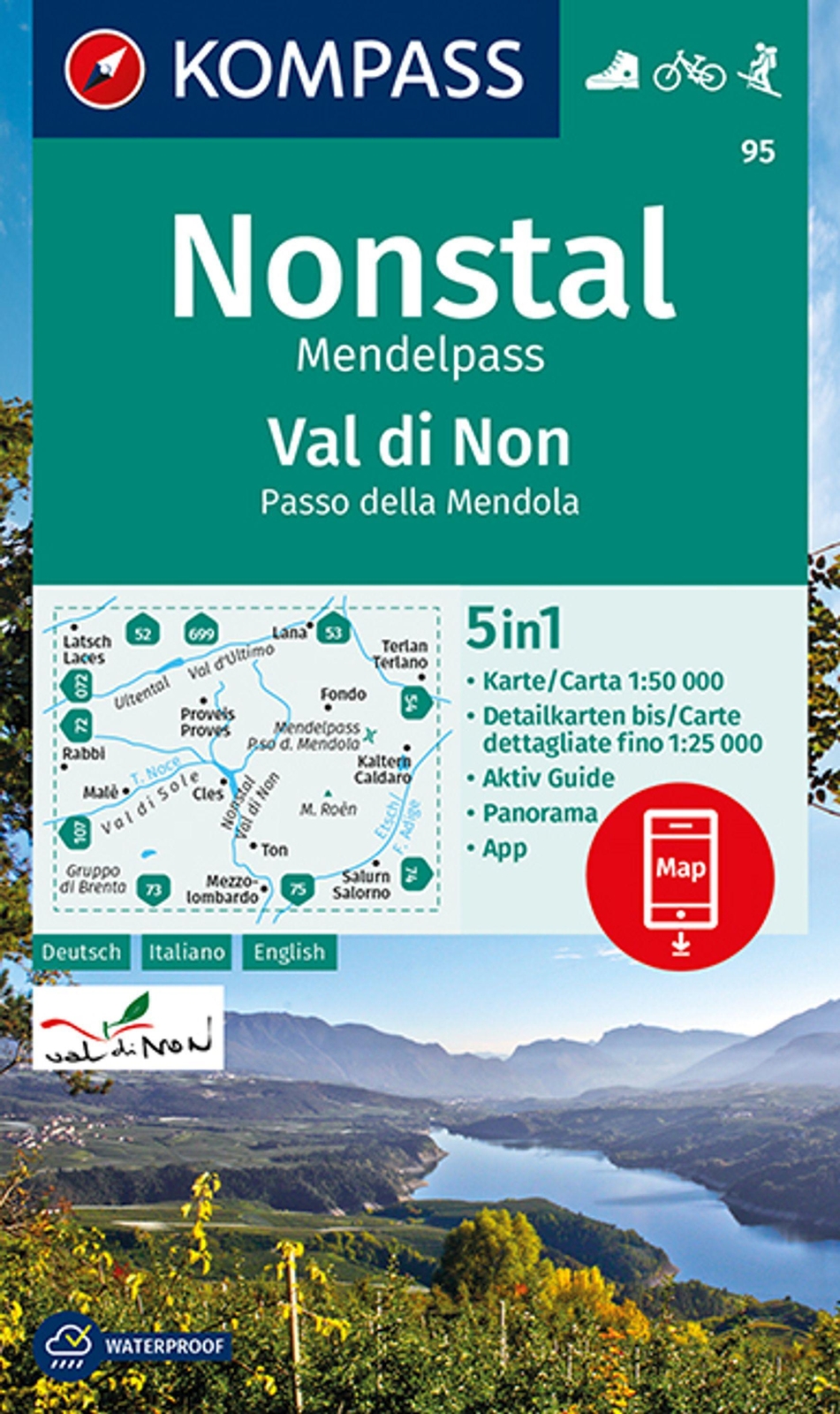 Kompass Wanderkarte 95 Nonstal, Mendelpass, Val Di Non, Passo Della