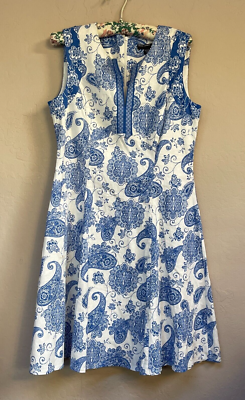 Maggy London Women Linen Blend Paisley Sleeveless A-Line Dress Size 6 White Blue | eBay Maggy London Women Linen Blend Paisley Sleeveless A-Line Dress Size 6 White Blue | eBay