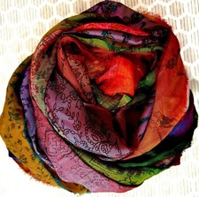 ON 12 yards Unstitched Recycled PURE Silk Sari Ribbon Yarn tassels Change Color