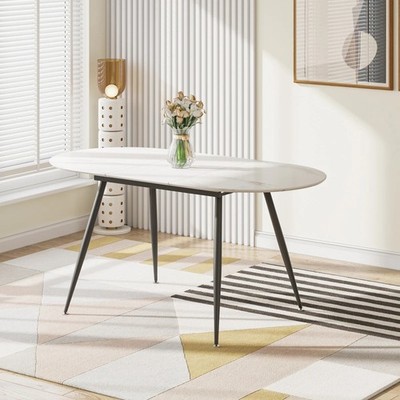 Esstisch ausziehbar oval 120-160cm Marmoroptik MDF Küchentisch 4-8 Sitzplätze