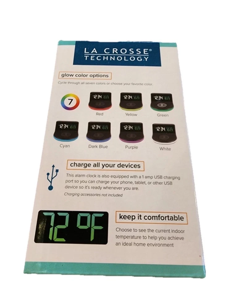 La Crosse Technology Wireless Charging Alarm Clock with Glowing light base NEW - Image 3 of 4