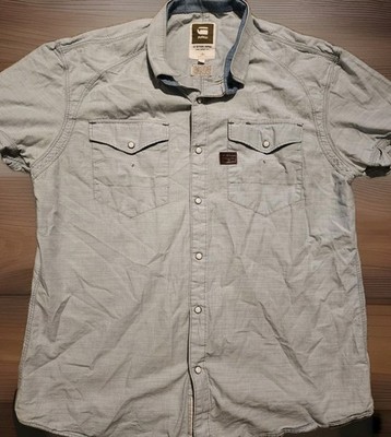 G-Star Raw Light Blue Pearl Snap Button Up Shirt Raw Cargo Line Mens 3XL Slim