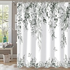 120GSM Eucalyptus Waterproof Grey Shower Curtain Set with 12PCS Hooks, Minima...